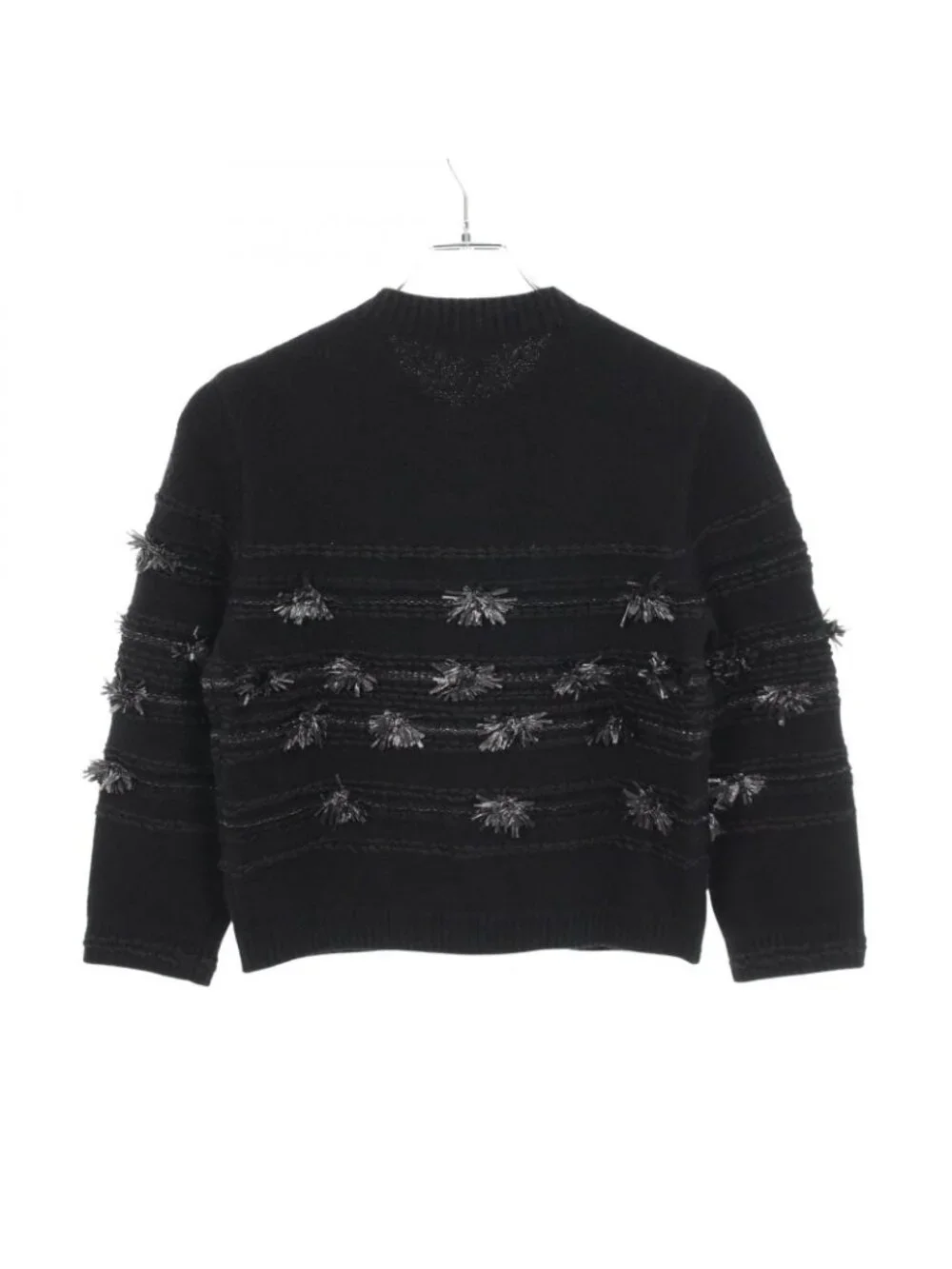 Chanel Cardigan CC Logo Button Fringe Black Cotton Knit